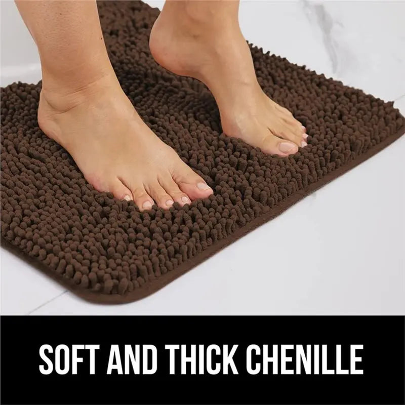 tapis bain marron foncé bouclé dense moderne confortable adhésif absorbant lavable machine deux pièces