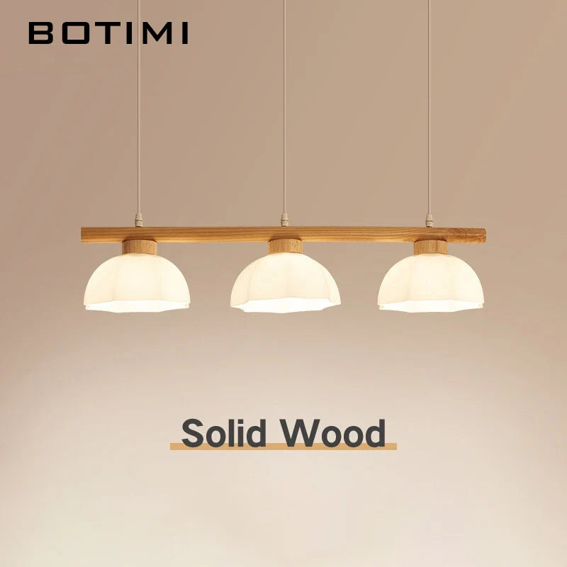 suspension lumineuse trois abat jours bois blanc laiteux moderne minimaliste chambre salon étude