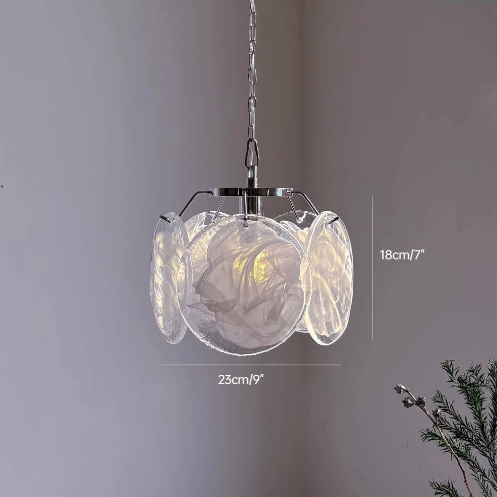 lampe suspendue moderne verre coloré transparent chaîne métallique salon chambre restaurant