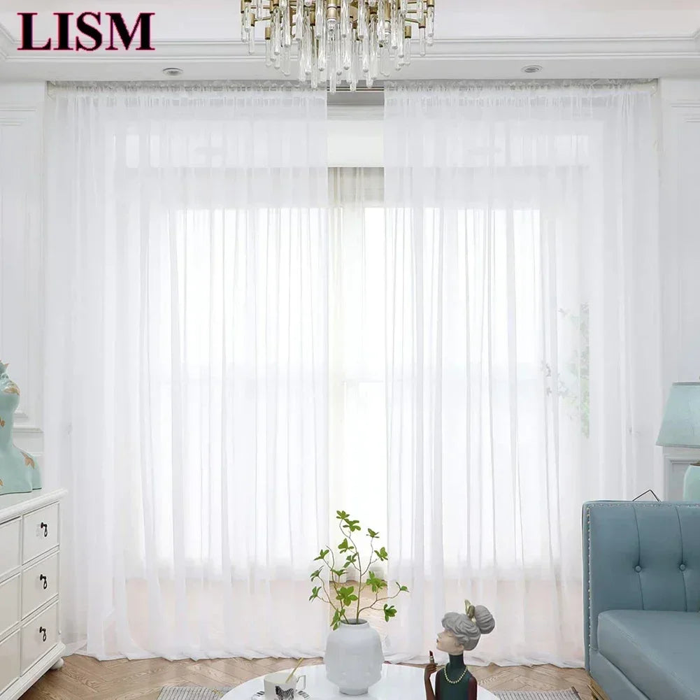 rideau tulle blanc uni moderne transparent fenêtre français blackout anneaux suspension
