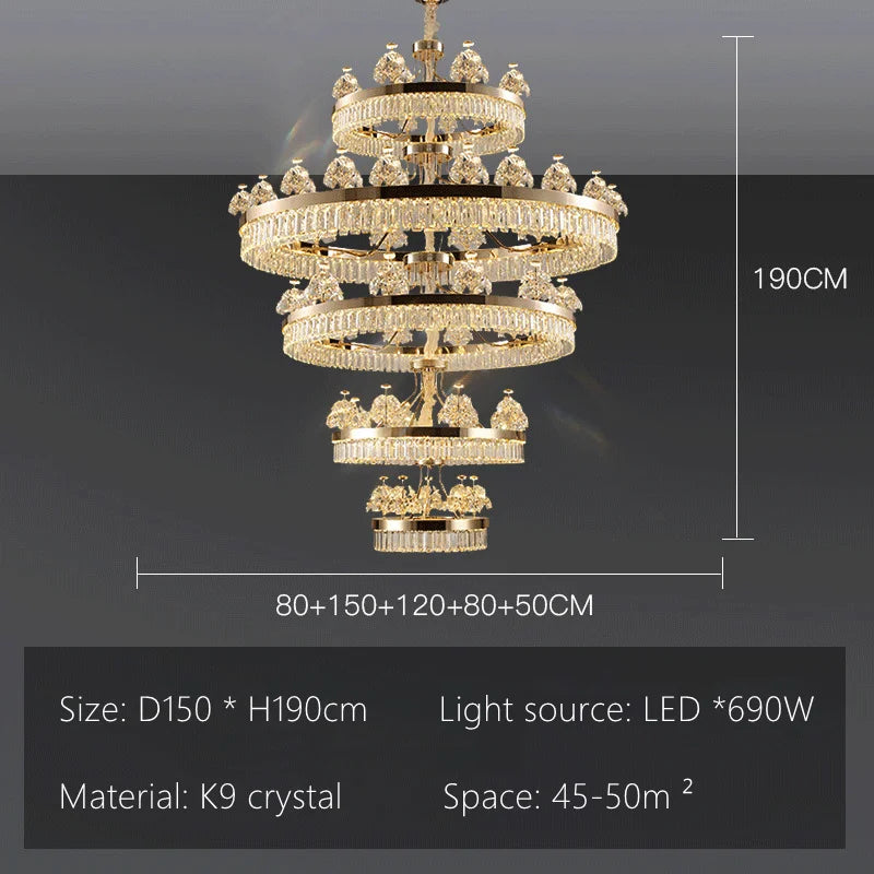 lustre suspendu cristal brillant doré élégant salon chambre 2000 82000 lumens 90 260V
