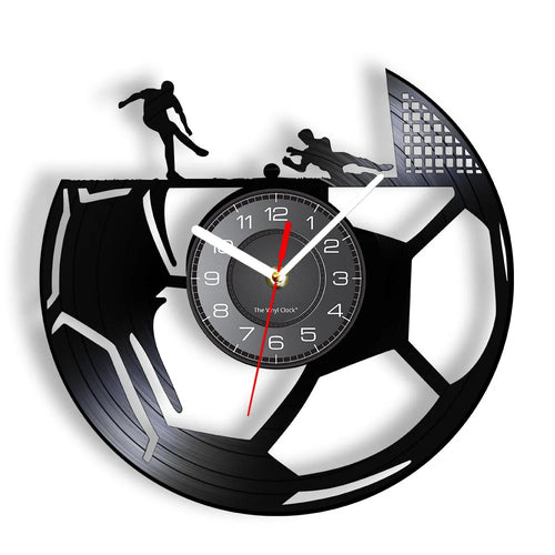 horloge murale noire football silhouette joueurs ballon moderne rétro décoration salon chambre enfant
