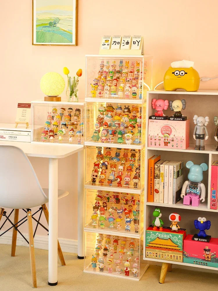 vitrine rangement plastique figurines jouets collection transparente anti poussière
