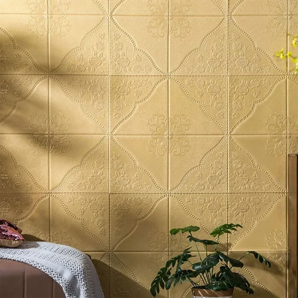 panneau décoratif mural blanc floral relief classique adhésif 70cm 70cm
