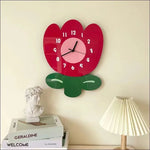 horloge murale quartz aiguille acrylique motif floral rouge rose salon moderne