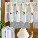 rideau blanc pois cerises relief polyester translucide decoratif rustique cuisine chambre fenetre