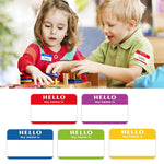 étiquettes autocollantes rectangulaires blanc orange violet texte HELLO my name is école rouleau 300