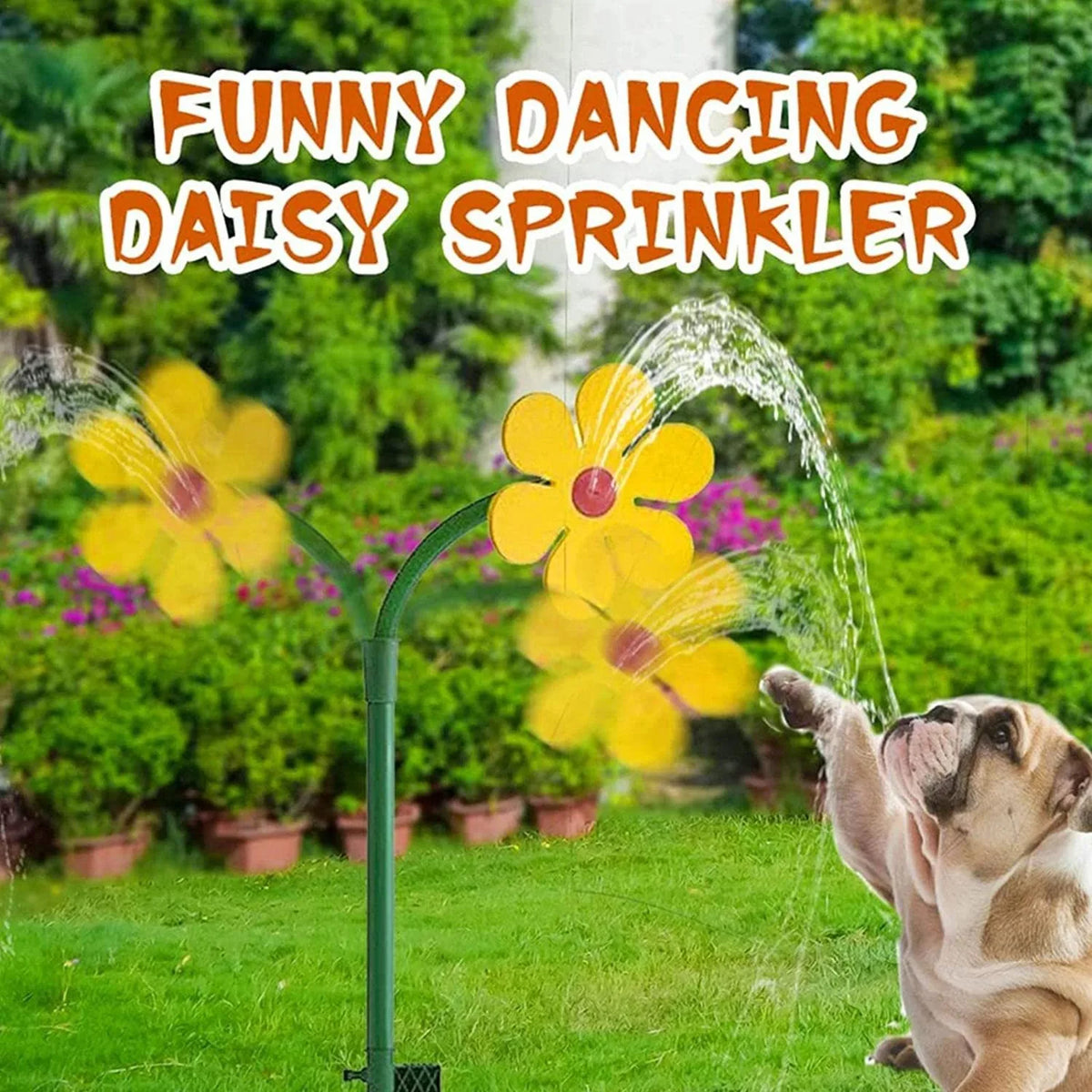 sprinkler jardin fleurs stylisées couleurs vert jaune rouge moderne fixations crochet métallique filtre eau