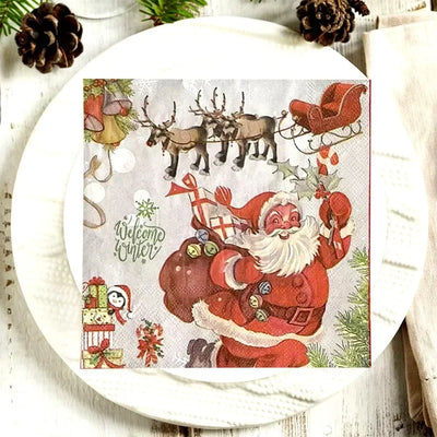 Set de table vintage en papier imprimé pour Noël 33x33cm noir