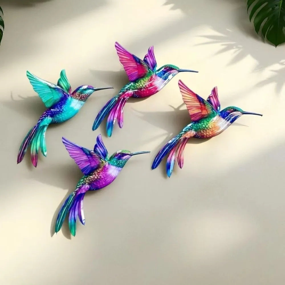 décoration murale oiseau suspendu multicolore brillant effet métallique résistance intempéries clips modernes artisanal vert