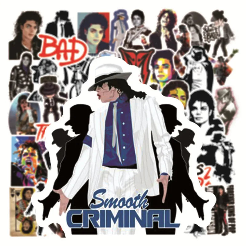 stickers michael jackson noir blanc silhouettes bad thriller adhésifs graphiques illustrés posés collectionné or