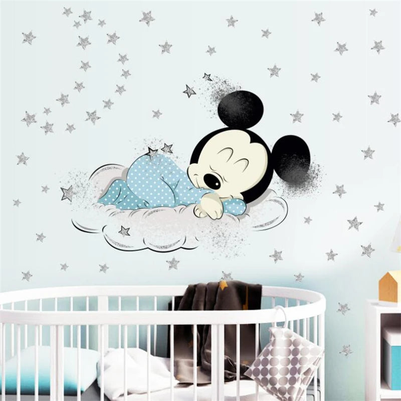 autocollant mural mickey minnie mouse dessin animé décoration chambre enfant sticker mur décoratif pvc
