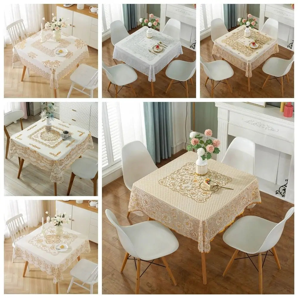 nappe table blanche dorée floral élégante réutilisable coton polyester 134cm 134cm farmhouse modernescriçãoption