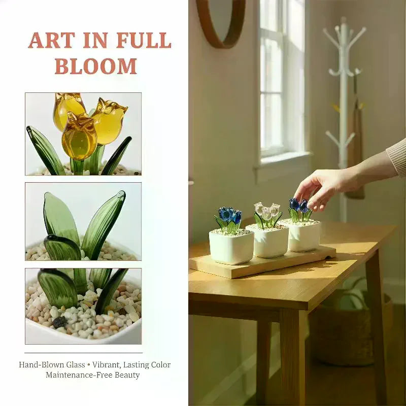 fleur artificielle tulipe moderne pot carré gravier blanc décoration maison minimaliste