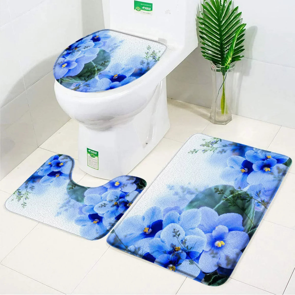 ensemble tapis bain salle bain rouge fleurs roses motif moderne coton doux décoratif