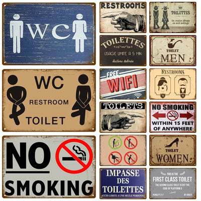 Panneau métallique vintage pour décoration de toilettes en style rétro