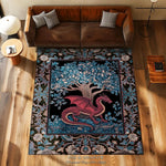 tapis art nouveau dragon stylisé bleu noir vert arbre fleurs moderne salon chambre