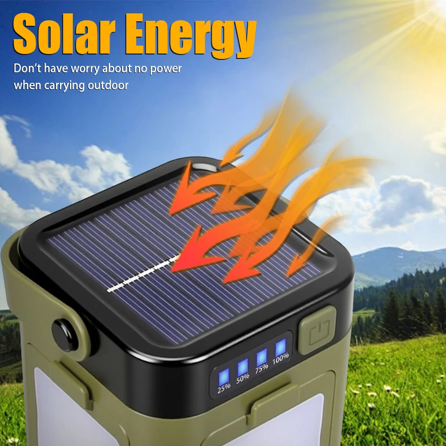 lampe solaire portable camping vert olive modes éclairage led recharge usb