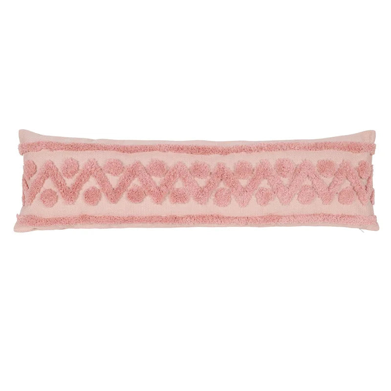 coussins boho chic rose clair blanc motif géométrique pompons opaques adhésifs