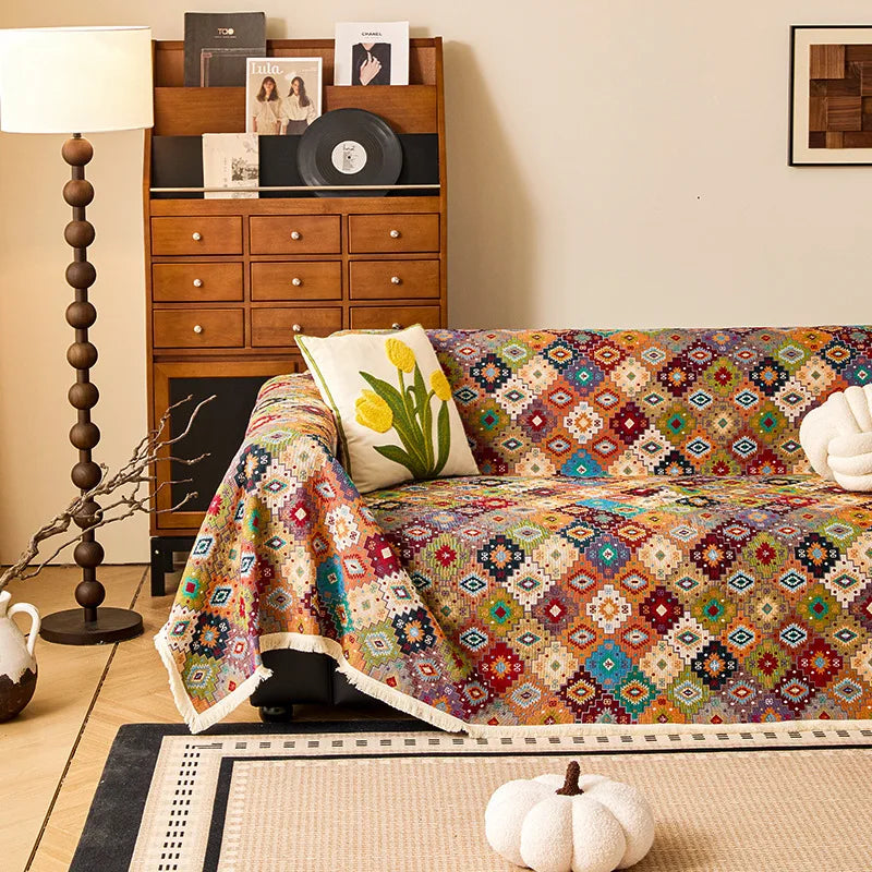 couverture canapé multicolore jacquard géométrique anti rayures extérieur intérieur