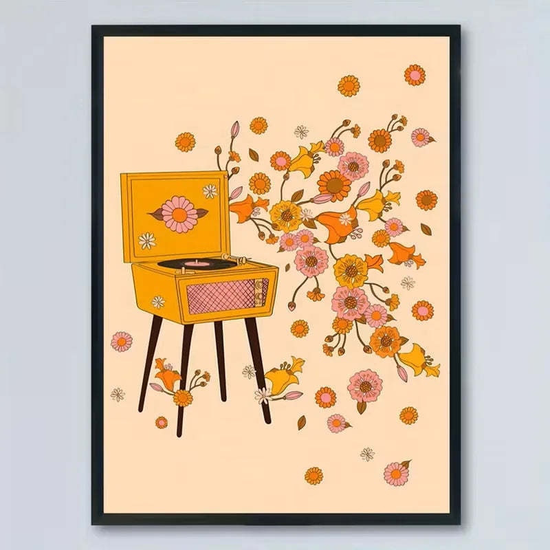 affiche art vintage toile vinyle danseurs fleurs texte salon chambreDecoration Murale Populaire