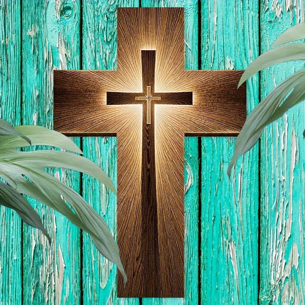 croix murale bois classique marron clair brun foncé texture naturelle décoration murale église maison