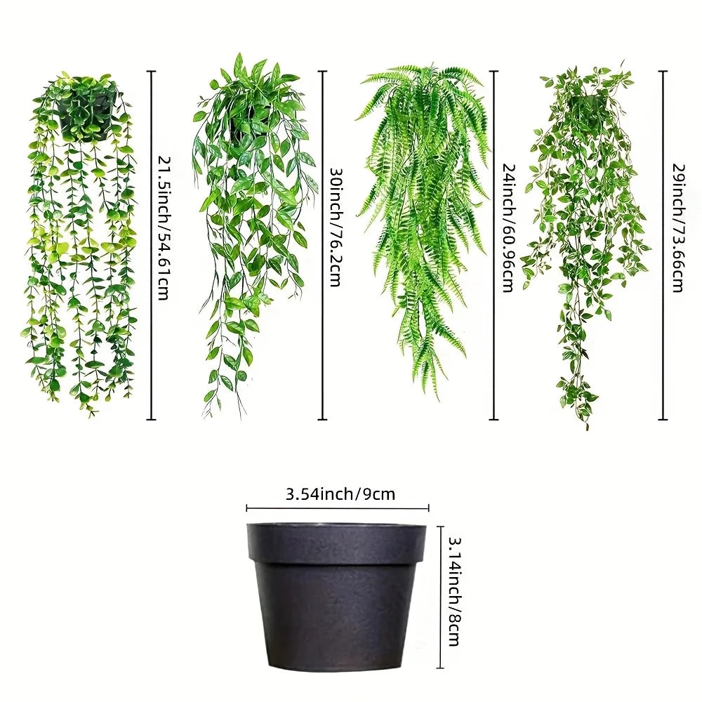 décoration intérieure plante suspendue artificielle feuilles vertes moderne minimaliste pot noir