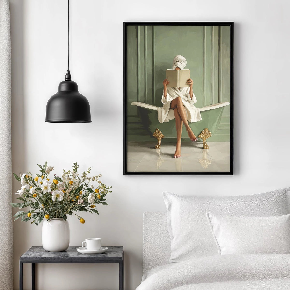 impression femme baignoire livre décoration bain vintage toile encadrable minimaliste vert erotique chambre erotique