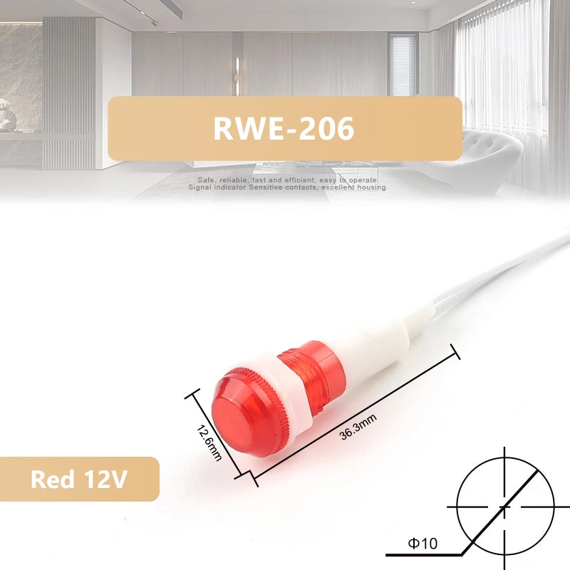 signal indicateur led rouge vert jaune 12v 220v 380v moderne câble blanc 10mm translucent