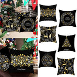 housse coussin noël motifs cerfs flocons étoiles or noir festive decoration fixations