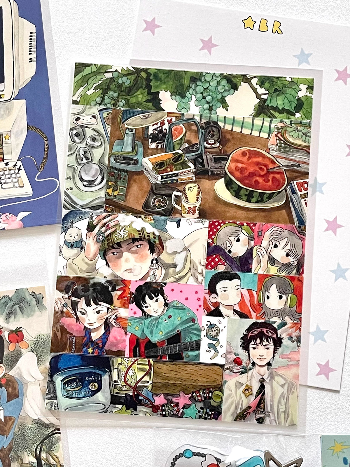 sticker multicolore personnages animaux motifs floraux art japonais diy scrapbooking illustrations fantaisistes