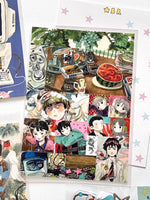 sticker multicolore personnages animaux motifs floraux art japonais diy scrapbooking illustrations fantaisistes