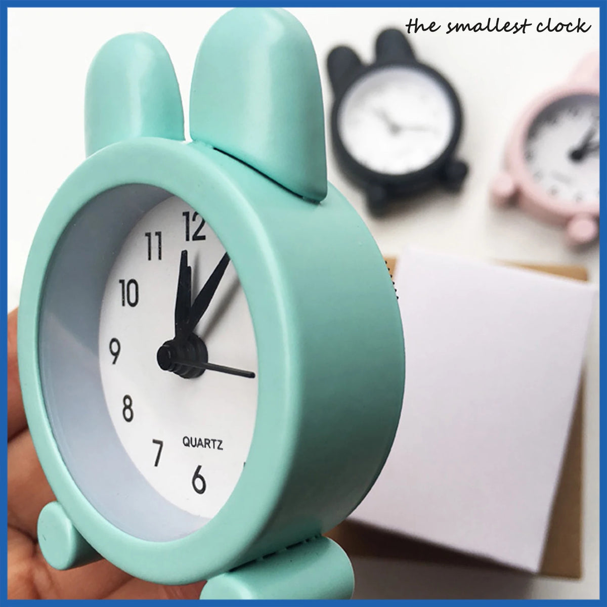 horloge moderne petite bleu pastel noir rose blanc enfantin aiguille timer rond oreilles lapin