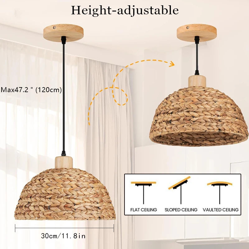 lampe suspendue tissée main bois naturel moderne salon restaurant