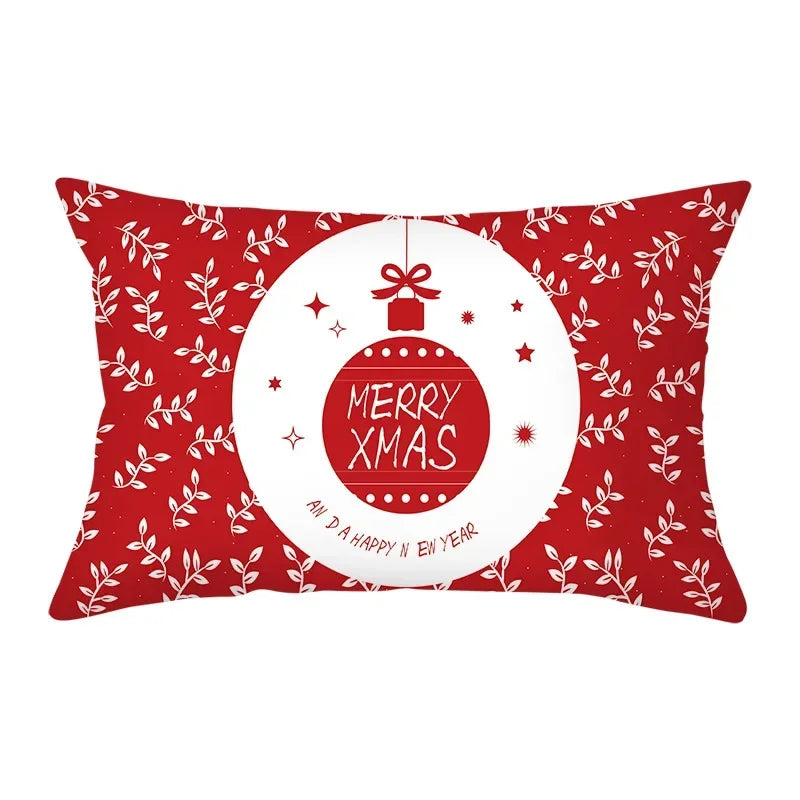 coussin Noël rouge motif rennes flocons neige décoration canapé salon fête hiver 30x50cm