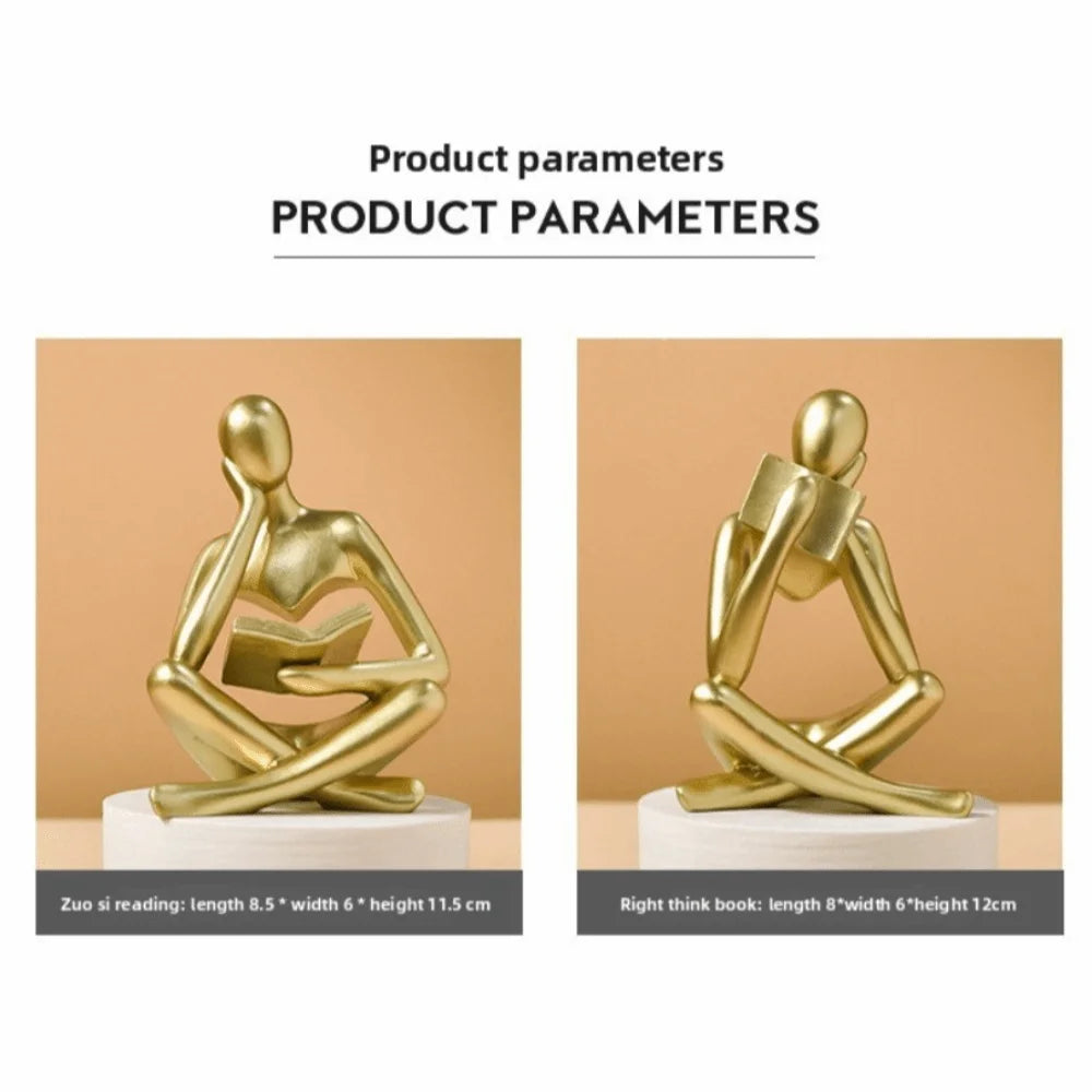 figurine deco moderne or noir blanc personne assise livre socle chambre abstraction minimalisme
