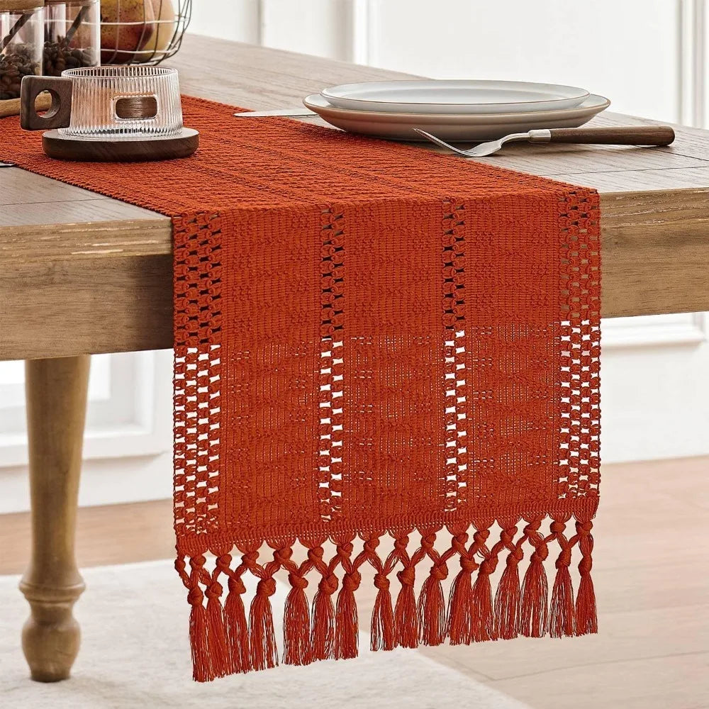 chemin table boho rustique franges motifs géométriques coton polyester décoration table manger fête