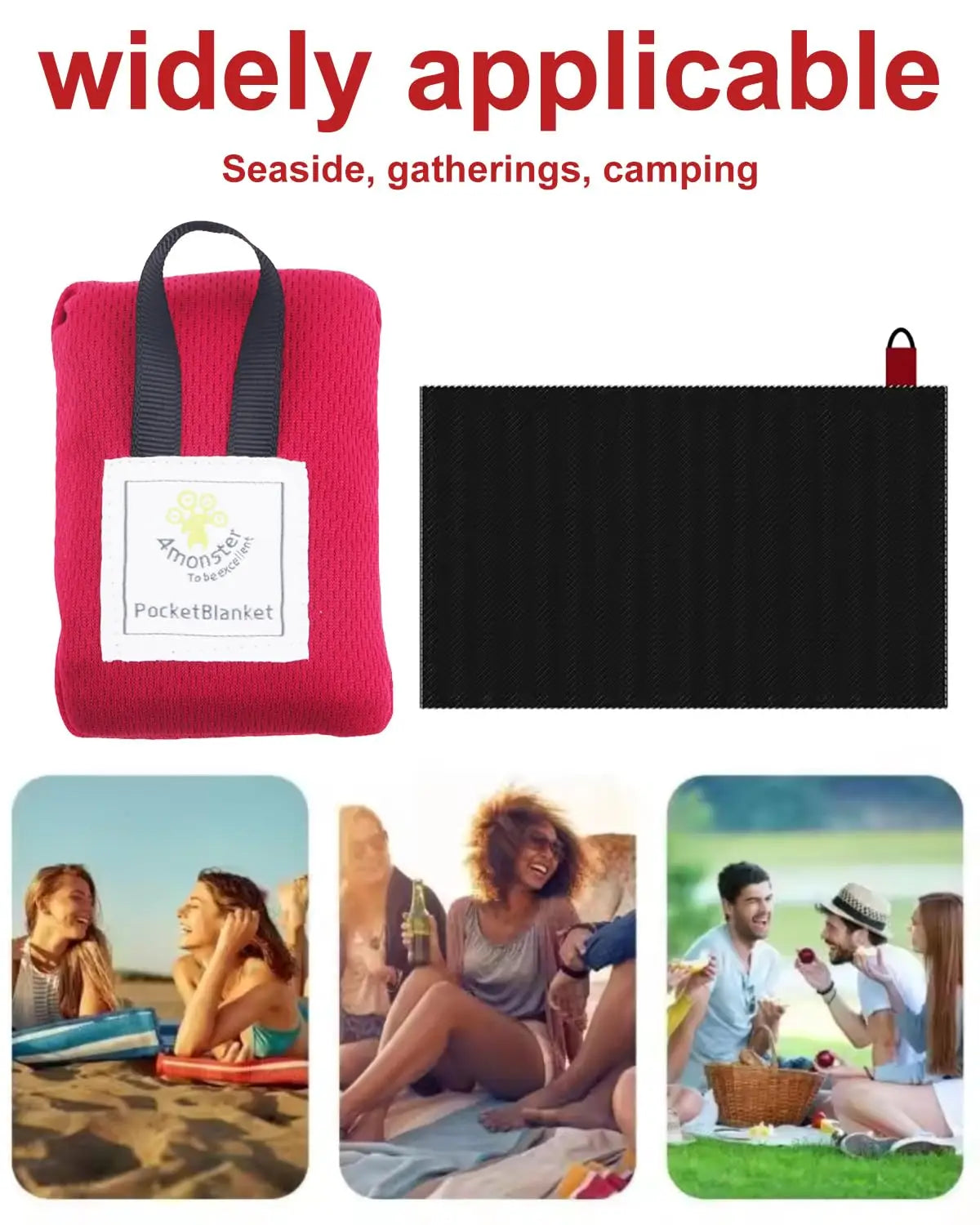 couverture poche rouge compacte ribbed portable pliable imperméable plage camping sac rangement