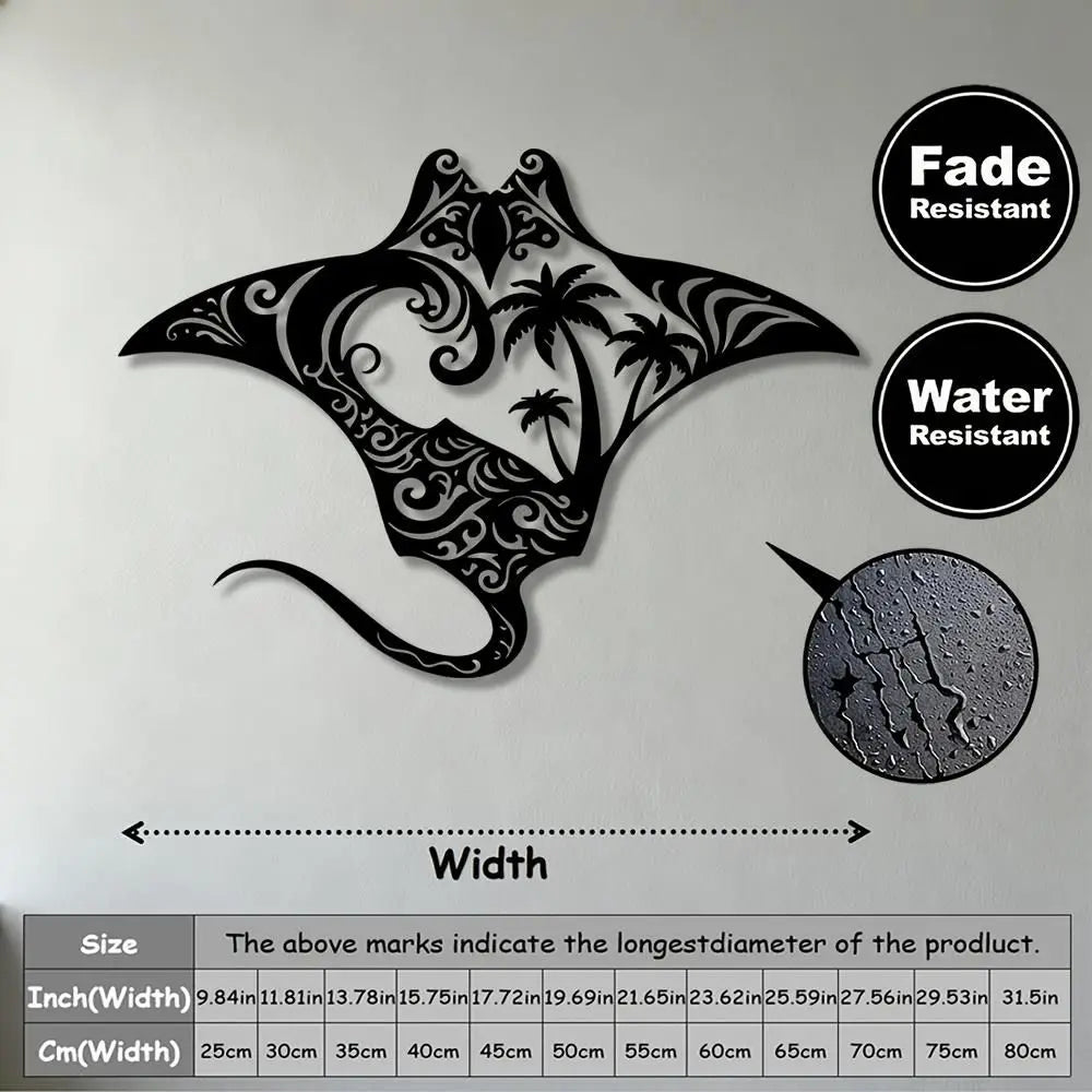 décoration murale plaque métal noir manta ray palmiers motifs floraux moderne tribal