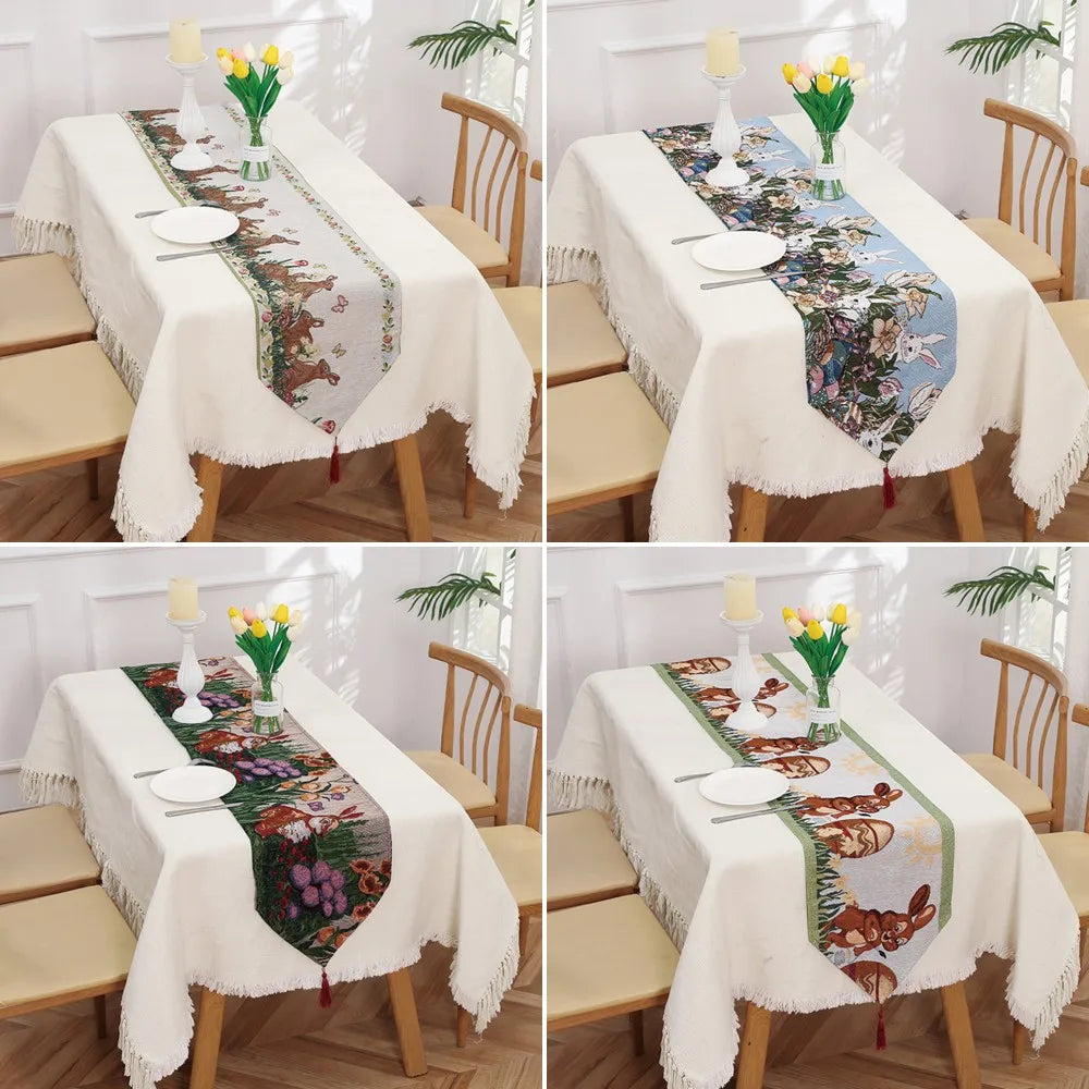 tableau table lin lapins œufs colorés fleurs géométrique classique pâques fêtes
