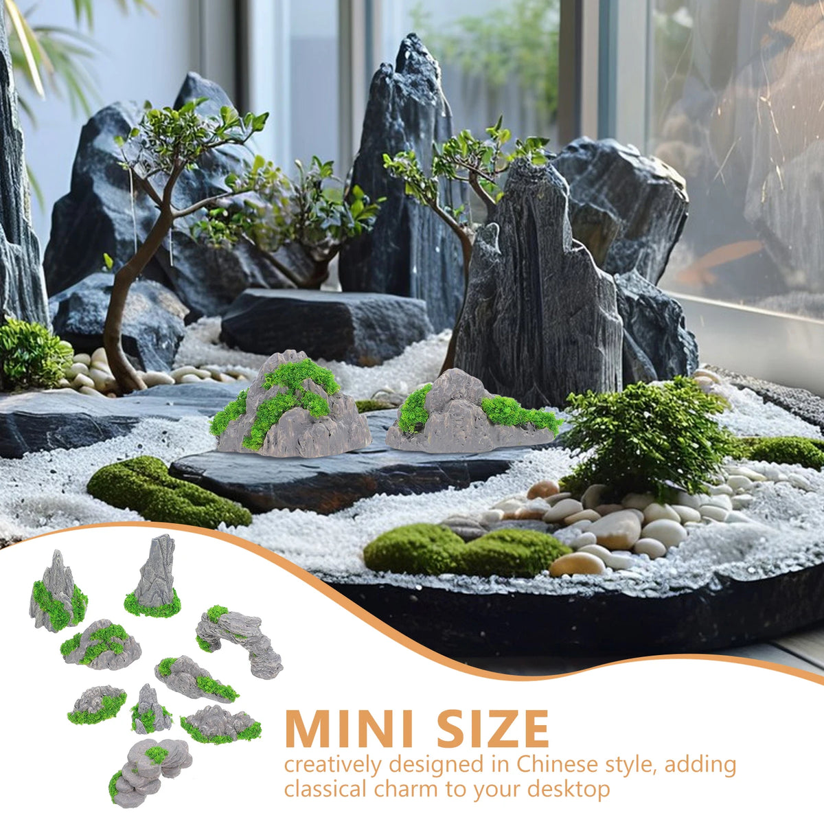 rochers résine mousse verte décoration miniature jardin terrarium aquarium bonsai paysager DIY