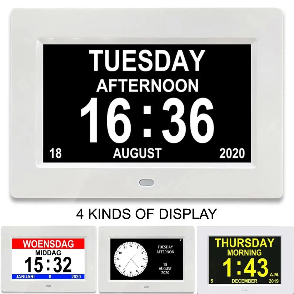 horloge led calendrier blanc affichage numérique moderne alarme date heure jour langues luminosité