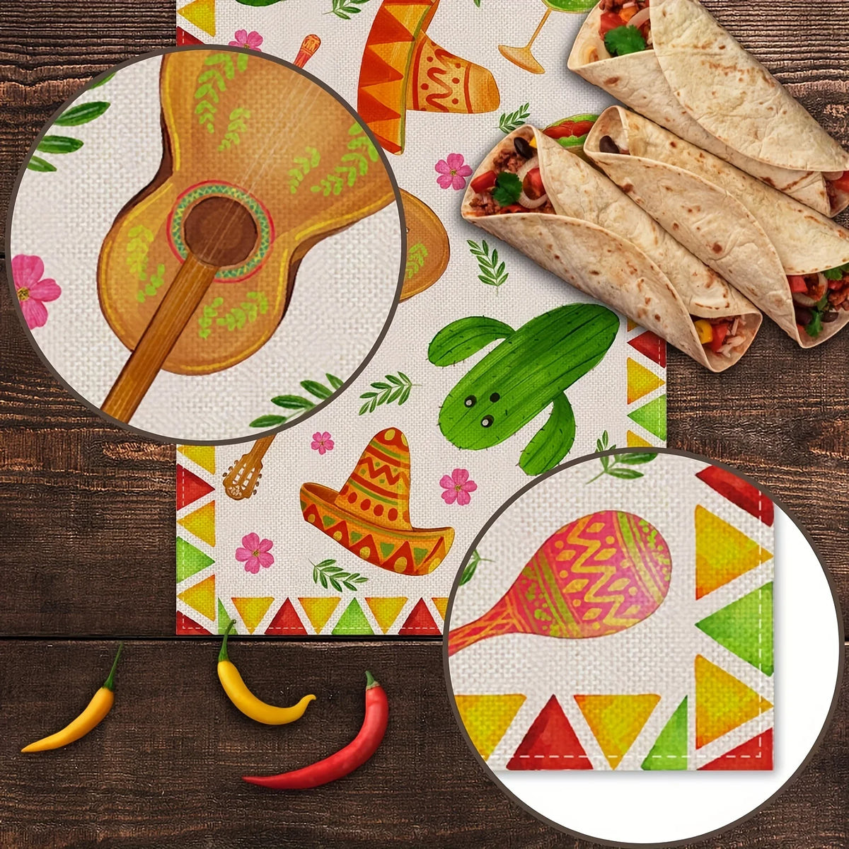 table cheminement tissé motif mexicain couleurs vives festif dimensions variées motifs festifs textiles artisanal