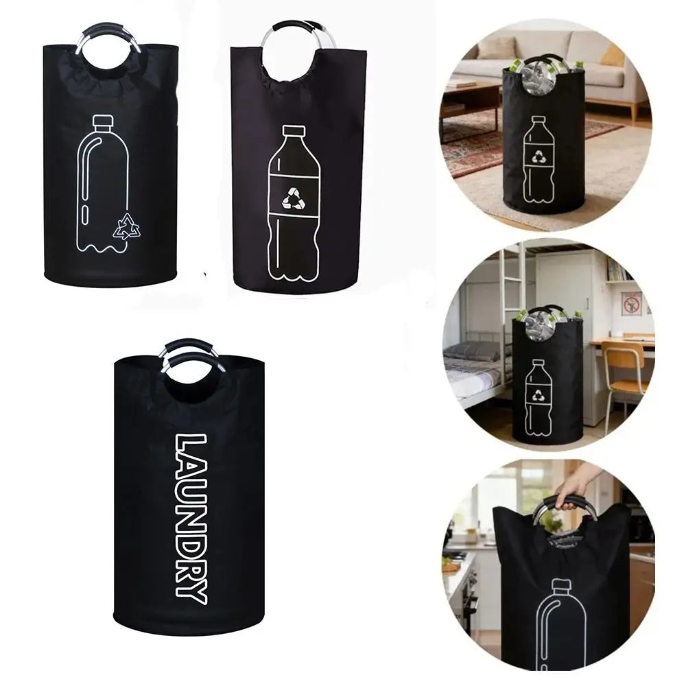 panier rangement pliable noir blanc bouteilles vêtements reutilisable tissu moderne minimaliste poignees laundry