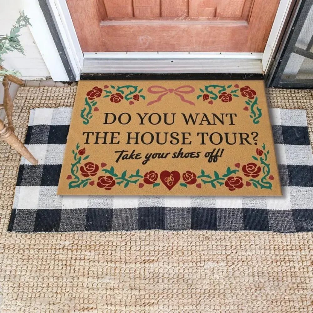 tapis d'entrée marron clair fleurs colorées papillons résistant l'usure facile entretenir anti dérapant moderne