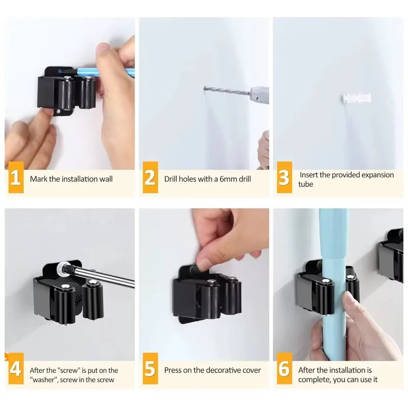 support mural balai acier inoxydable noir vis moderne organisation rangementintérieur 10pcs