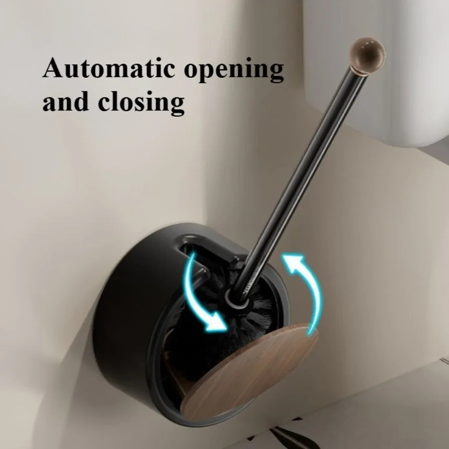 brosse wc moderne support mural noir insert bois minimaliste salle bains élégante nettoyage quotidien
