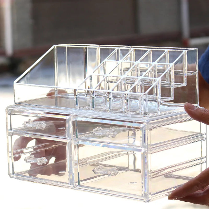 organisateur bijoux boîte transparente moderne poignées plastique grande taille cosmétiques maquillage soins peau