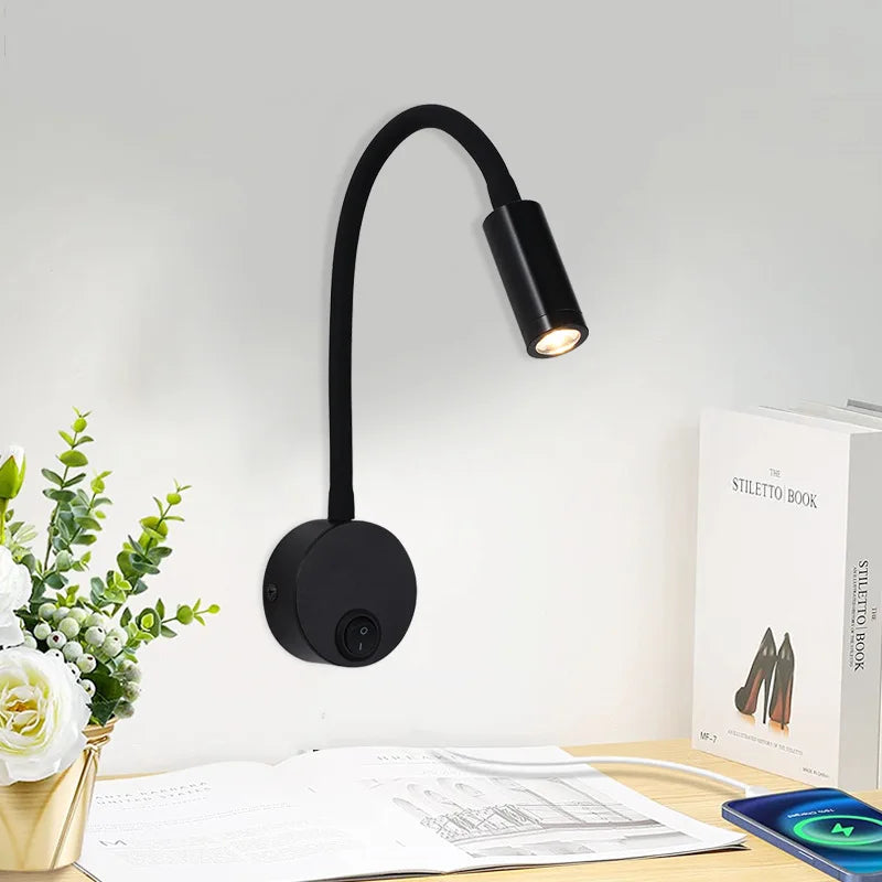 lampe murale led bras articulé tête orientable moderne minimaliste noir blanc argenté doré chambre