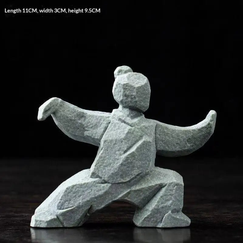 figurine tai chi métal gris clair asiatique minimaliste zen ornement maison